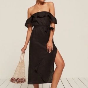 Like New Reformation Madrid Linen Midi Dress Black XS